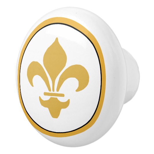 Goud op White Fleur de Lis Keramische Knop (Rechts)