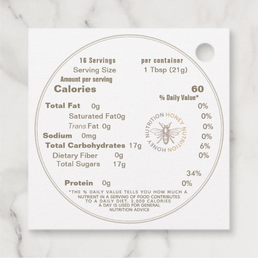 Goud op White Honey Voeding Feiten Queen Bee Label (Achterkant)