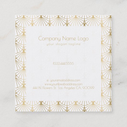 Goud op wit art-deco-patroon vierkante visitekaartje (Achterkant)