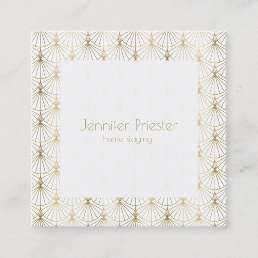 Goud op wit art-deco-patroon vierkante visitekaartje (Voorkant)