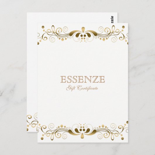 Goud op & Wit Bloemen Kant Cadeaubon Briefkaart (Voorkant / Achterkant)