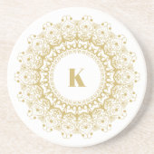 Goud op wit  cirkelvormig vormgegeven zandsteen onderzetter (Voorkant)