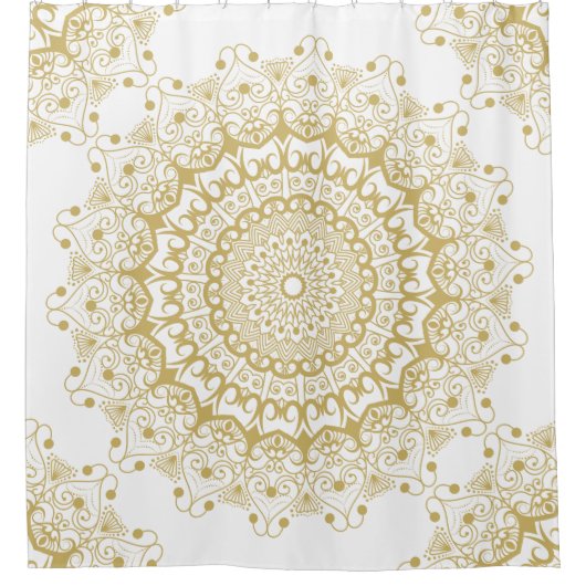 Goud op wit  patroon douchegordijn (Voorkant)