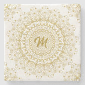Goud op wit  patroon stenen onderzetter (Voorkant)