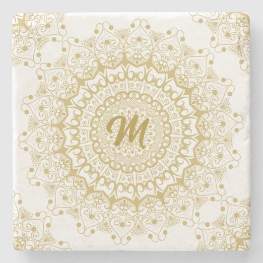 Goud op wit  patroon stenen onderzetter (Voorkant)