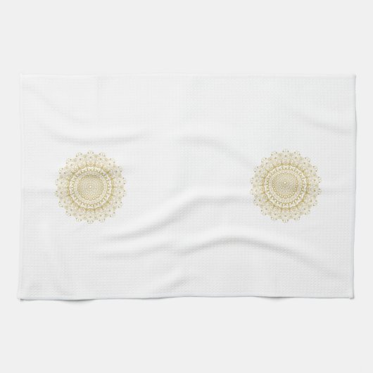 Goud op wit patroon theedoek (Horizontaal)