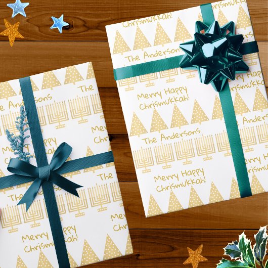 Goud op wit vrolijk vrolijk kerstfeest cadeaupapier