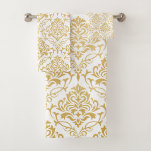 Goud op witte bloemendamast bad handdoek