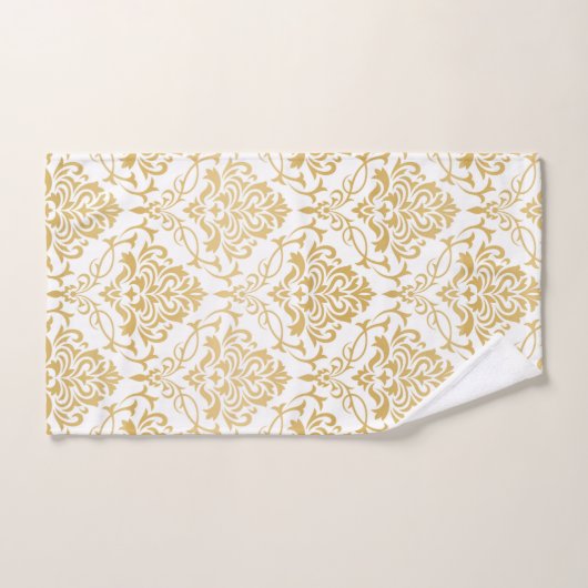 Goud op witte bloemendamast bad handdoek (Handdoek)
