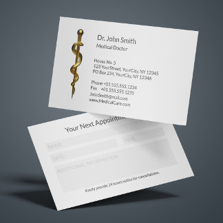 Goud op Witte Klasse Staaf van Asclepius Medisch Afsprakenkaartje