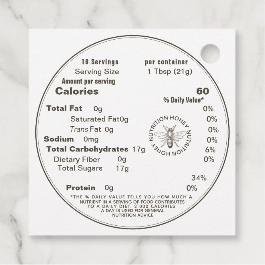 Goud op witte of Kraft Honey and Nutrition Facts Bedankjes Labels (Achterkant)