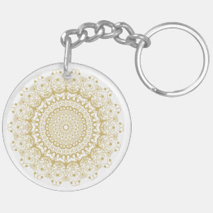 Goud op witte sierlijke mandal patroon sleutelhanger