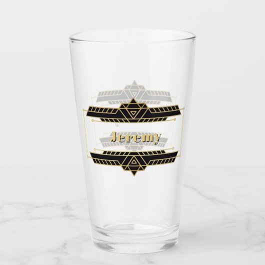 Goud op zwart art deco label glas (Voorkant)