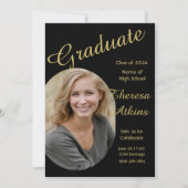 Goud op zwart met foto afstudeerfeest kaart (Voorkant)