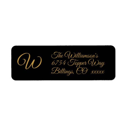 Goud op zwart monogram retouradres labels (Voorkant)