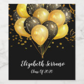 Goud op zwarte ballonnen & Confetti afstudeerfeest Wijn Etiket (Enkel label)