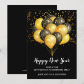 Goud op zwarte ballonnen Confetti Gelukkig Nieuwja Feestdagenkaart (Voorkant / Achterkant)