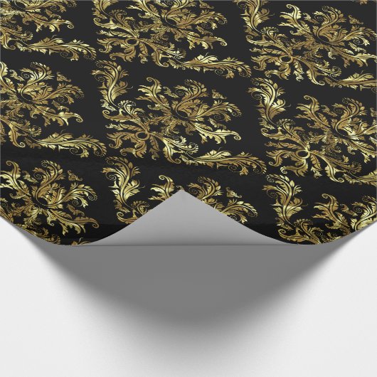 Goud op zwarte  bloemmaskers cadeaupapier (Hoek)