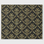 Goud op zwarte  bloemmaskers cadeaupapier (Vlak)
