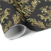 Goud op zwarte  bloemmaskers cadeaupapier (Rol Hoek)