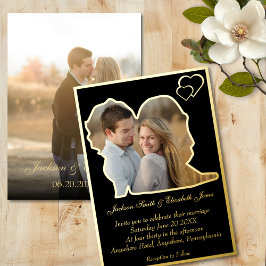 Goud op zwarte bruid en bruidegom vorm foto bruilo folie uitnodiging