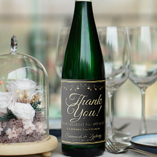 Goud op zwarte bruiloft Wijnflesje Label Dank je w Wijn Etiket