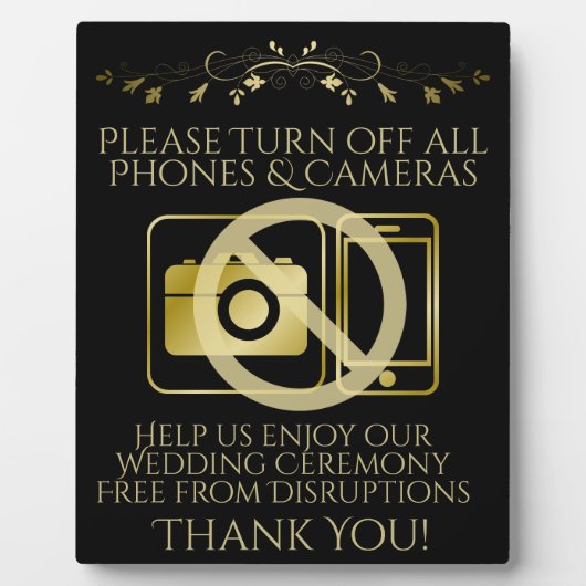 Goud op zwarte bruiloft zonder telefoon of camera' fotoplaat (Voorkant)