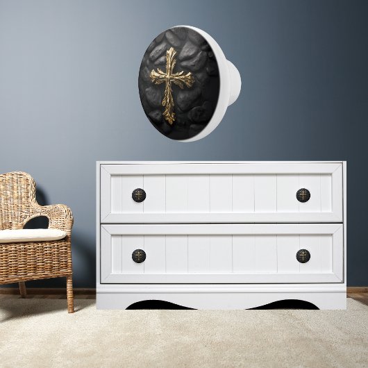 Goud op Zwarte Cross Keramische Knop