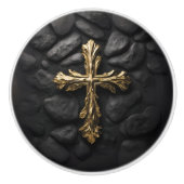 Goud op Zwarte Cross Keramische Knop (Voorkant)