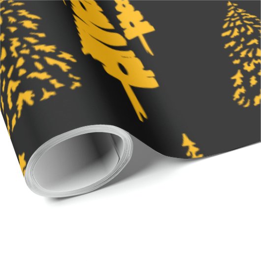 Goud op zwarte kerstbomen inpakpapier (Rol Hoek)