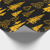 Goud op zwarte kerstbomen inpakpapier (Hoek)