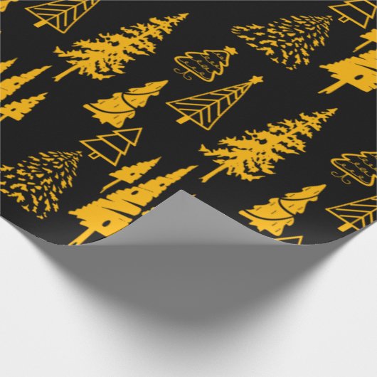 Goud op zwarte kerstbomen inpakpapier (Hoek)