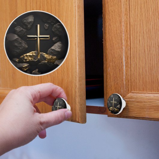 Goud op Zwarte Kruis Keramische Knop