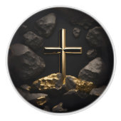 Goud op Zwarte Kruis Keramische Knop (Voorkant)