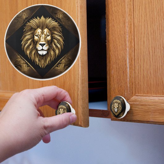 Goud op Zwarte Leeuw Keramische Knop