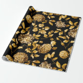 Goud op zwarte moderne  Grote Floral Toile Cadeaupapier (Uitgerold)