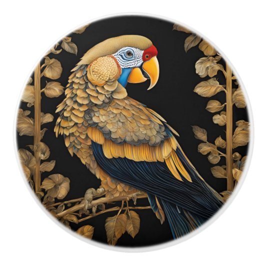 Goud op zwarte papegaai keramische knop (Voorkant)