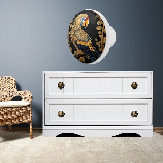 Goud op zwarte papegaai keramische knop