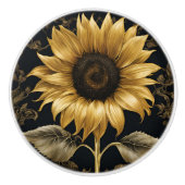 Goud op zwarte reuzenzonnebloem keramische knop (Voorkant)