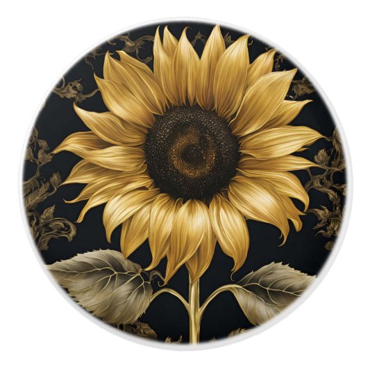 Goud op zwarte reuzenzonnebloem keramische knop (Voorkant)