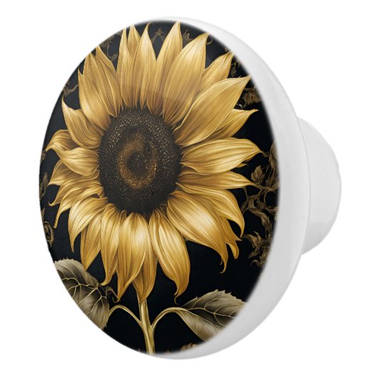 Goud op zwarte reuzenzonnebloem keramische knop (Rechts)