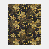 Goud op zwarte tropische bloemen en bladeren fleece deken (Voorkant)