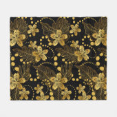 Goud op zwarte tropische bloemen en bladeren fleece deken (Voorkant (Horizontaal))