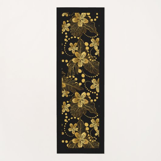 Goud op zwarte tropische bloemen en bladeren yogamat (Voorkant)
