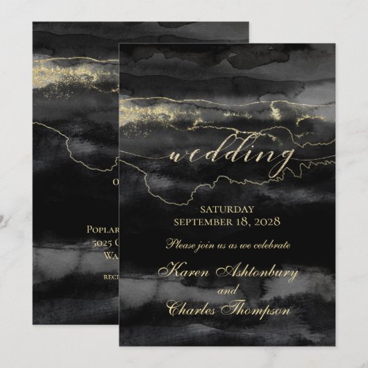Goud op zwarte Waterverf Kaart (Voorkant / Achterkant)