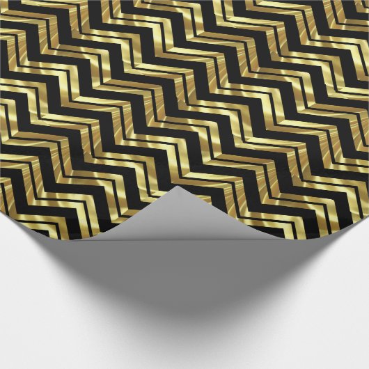 Goud op zwarte zigzag Chevron Geometric Pattern Cadeaupapier (Hoek)