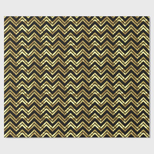 Goud op zwarte zigzag Chevron Geometric Pattern Cadeaupapier (Vlak)