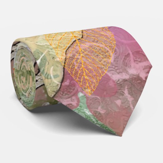 Goud Oranje leder van Herfst op  ontkoppeling Stropdas (Opgerold)