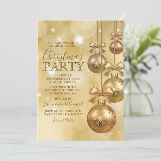 Goud Ornament Bedrijf Kerstfeest Kaart (Staand voorkant)
