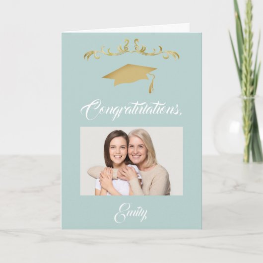 Goud Ornament Gefeliciteerd Afstuderen Foto Kaart (Voorkant)